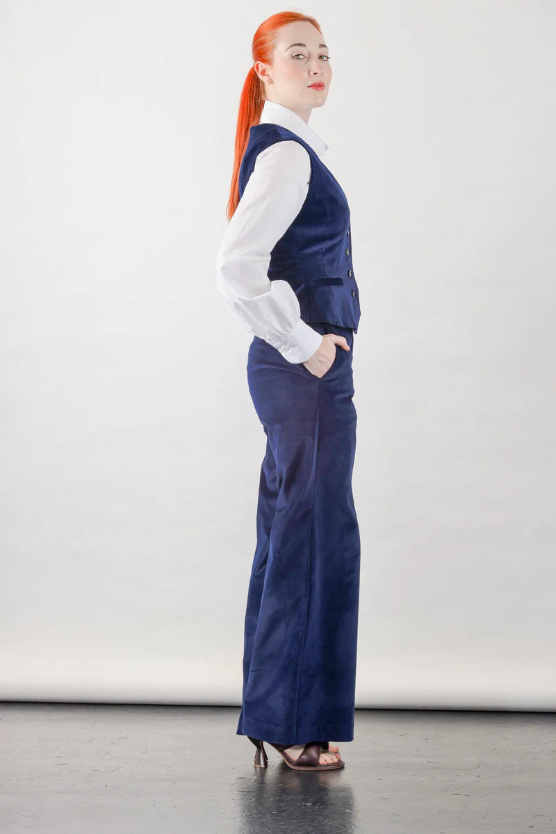 High Waisted Pants in Navy Velvet - Image 7