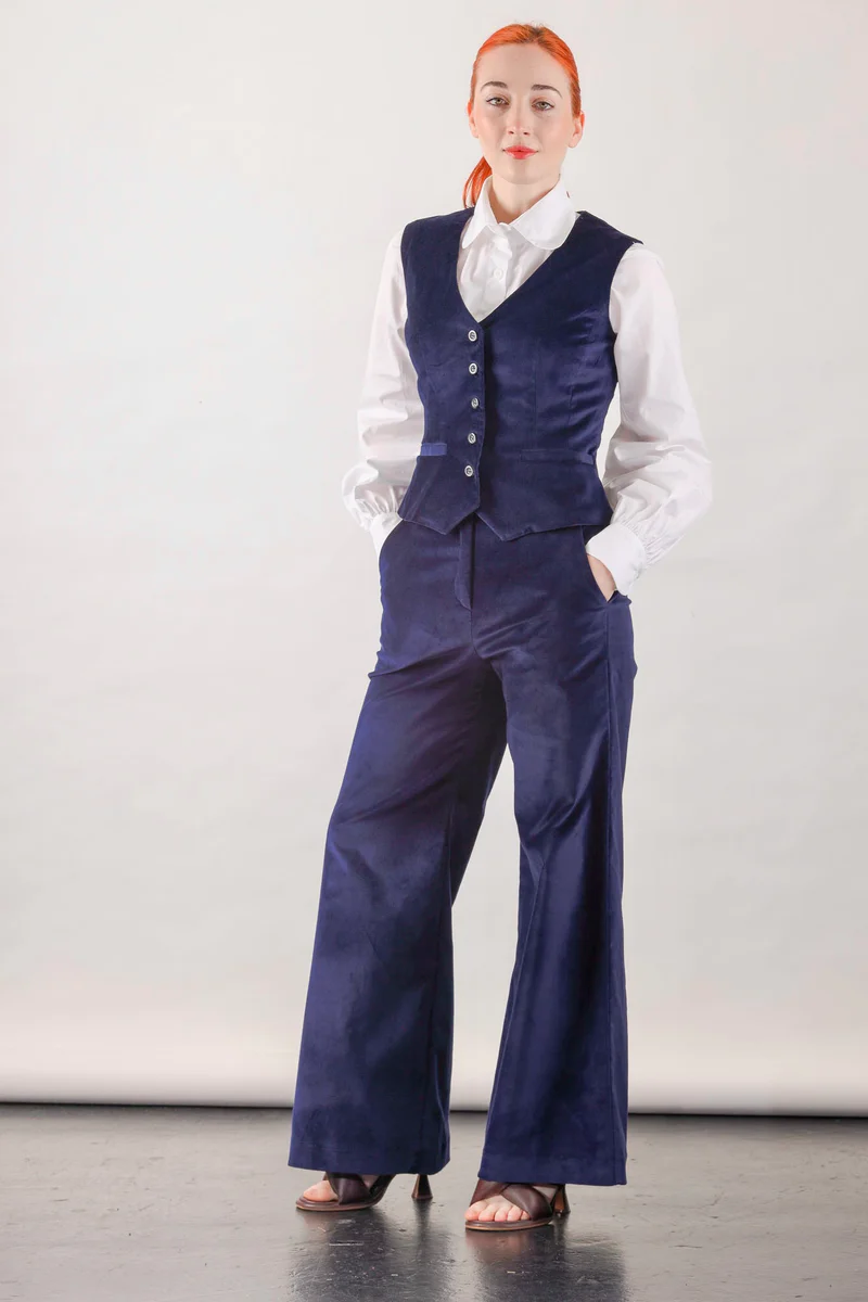 High Waisted Pants in Navy Velvet - Image 6