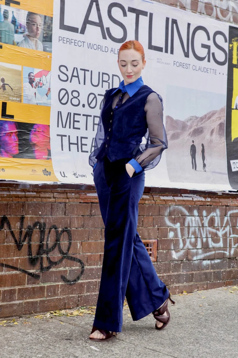 High Waisted Pants in Navy Velvet