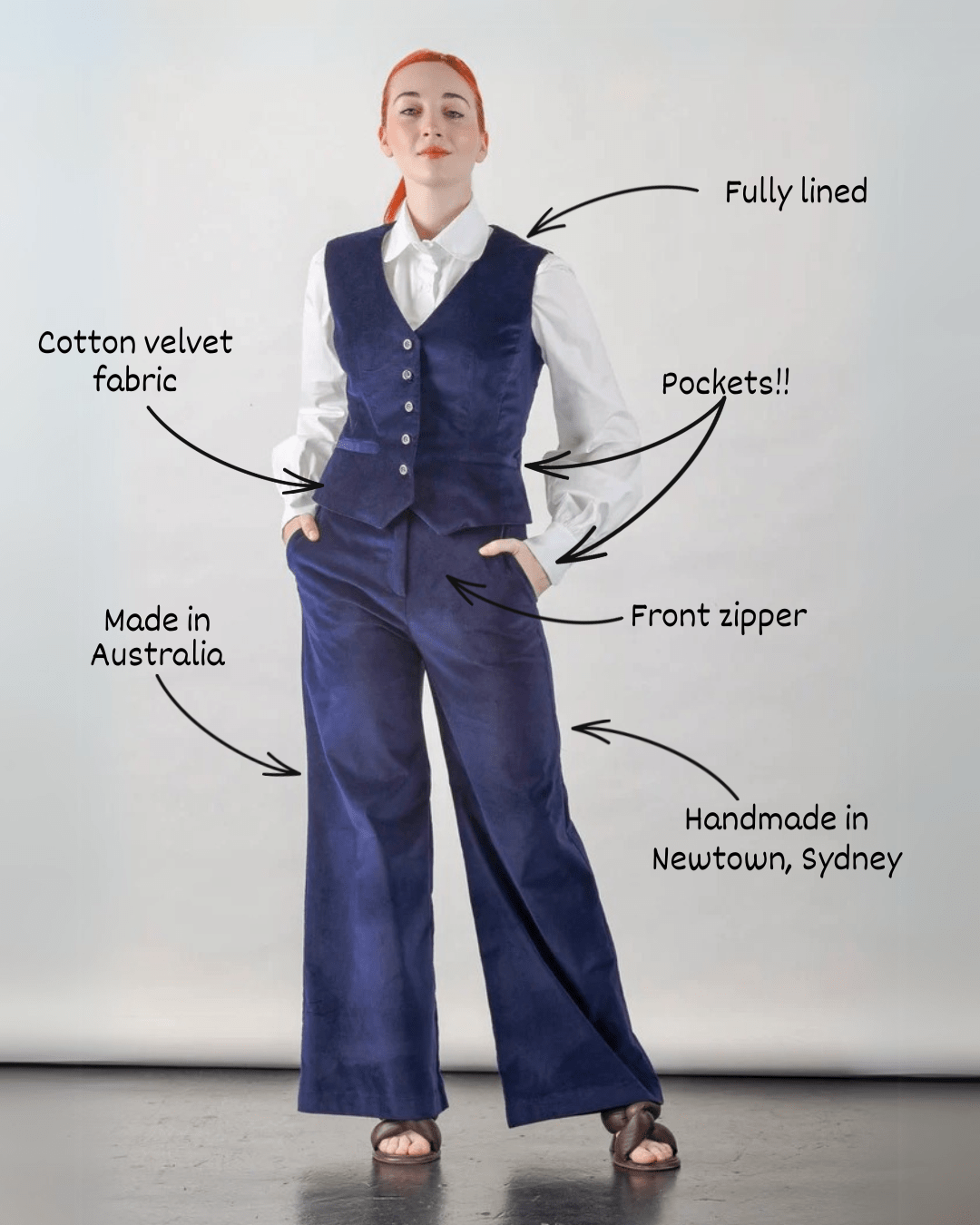 High Waisted Pants in Navy Velvet - Image 12