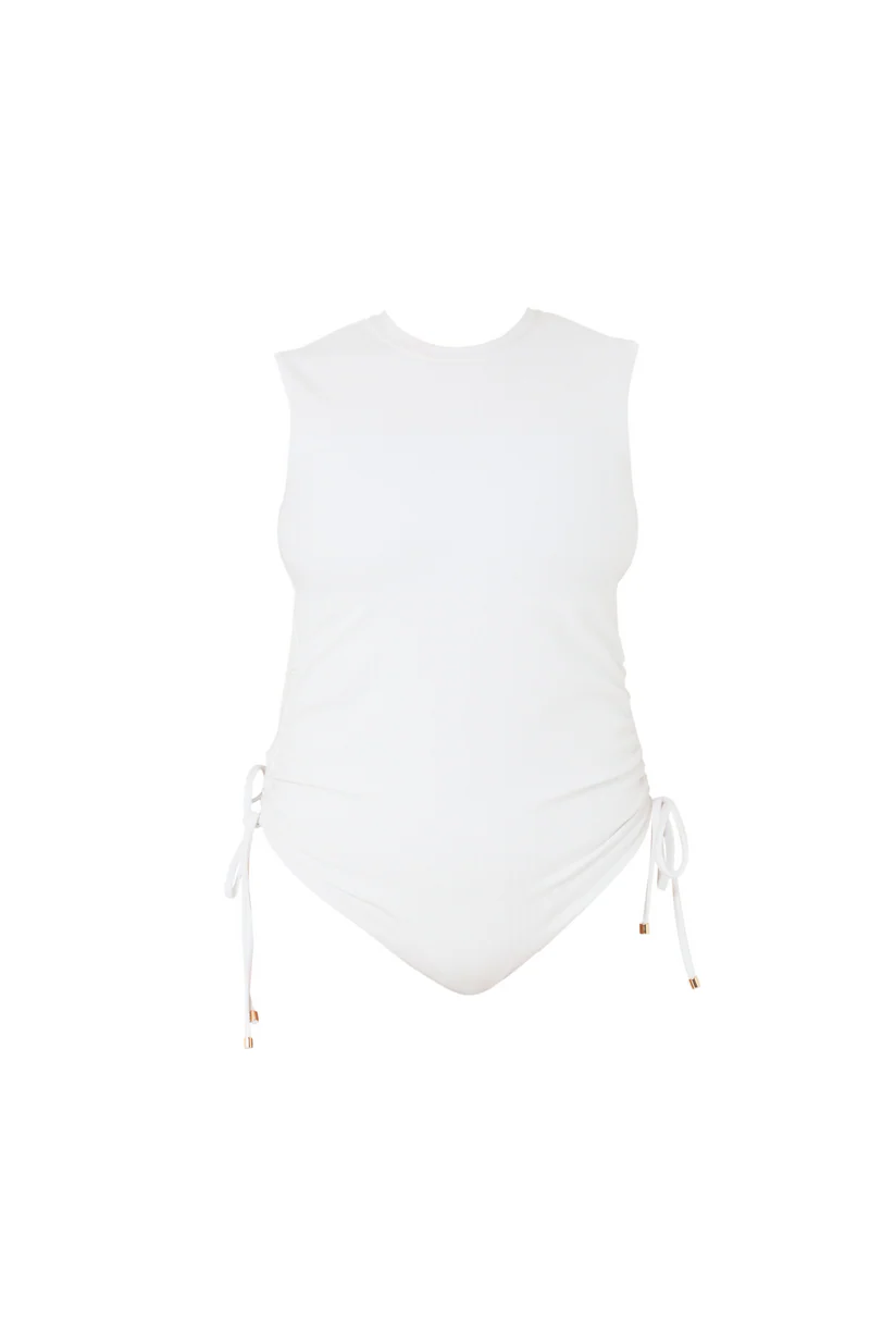 High Neck White Rib Swimsuit - Image 5